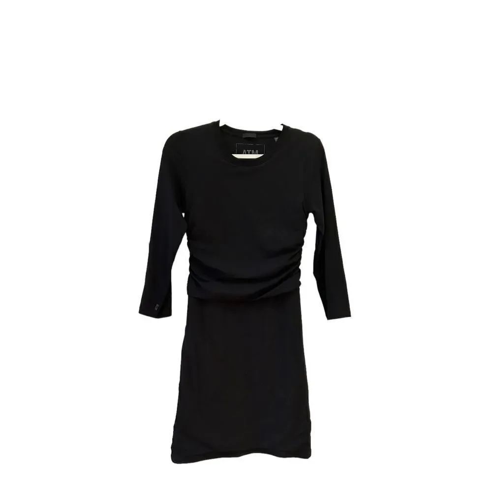 ATM Pima Cotton Stretch Ruched T-Shirt Dress Women's Black Size Medium